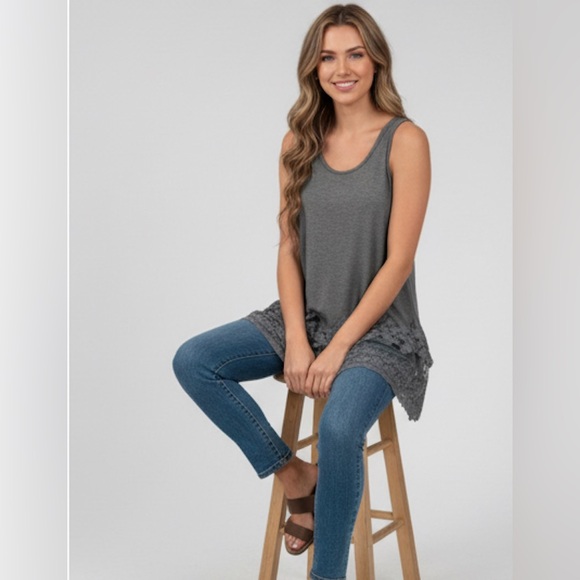 Contrast Lace Tank Top Grey - Picture 4 of 8